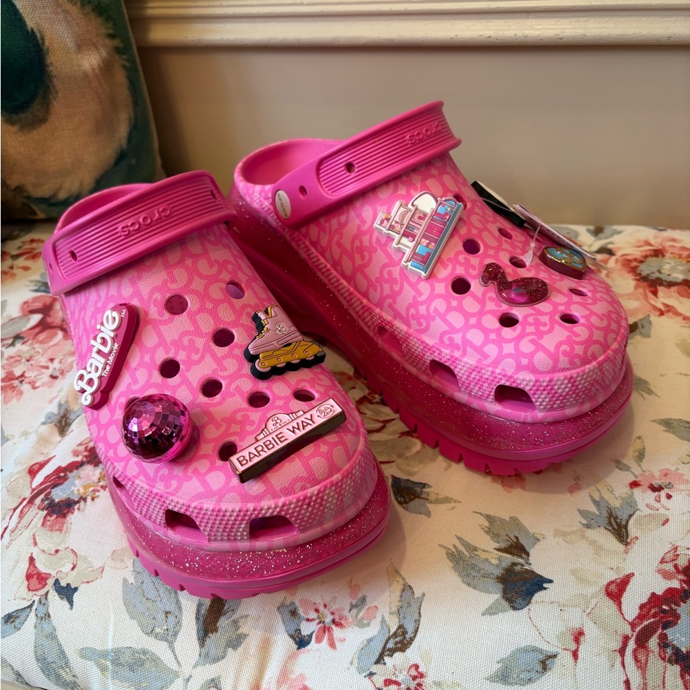 CROCS Pink Patterned Platform Clogs NWT - image 1